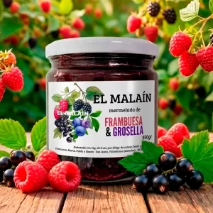 Tarro de mermelada de frambuesa y grosella